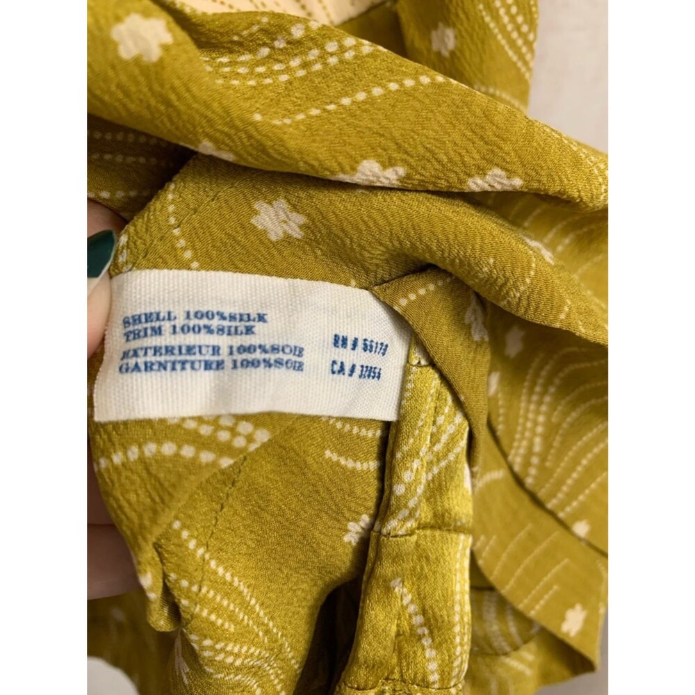 Leifsdottir Anthro 100% Silk Chartreuse Boho Ruffle Trim Women's Top 6 - Picture 4 of 8